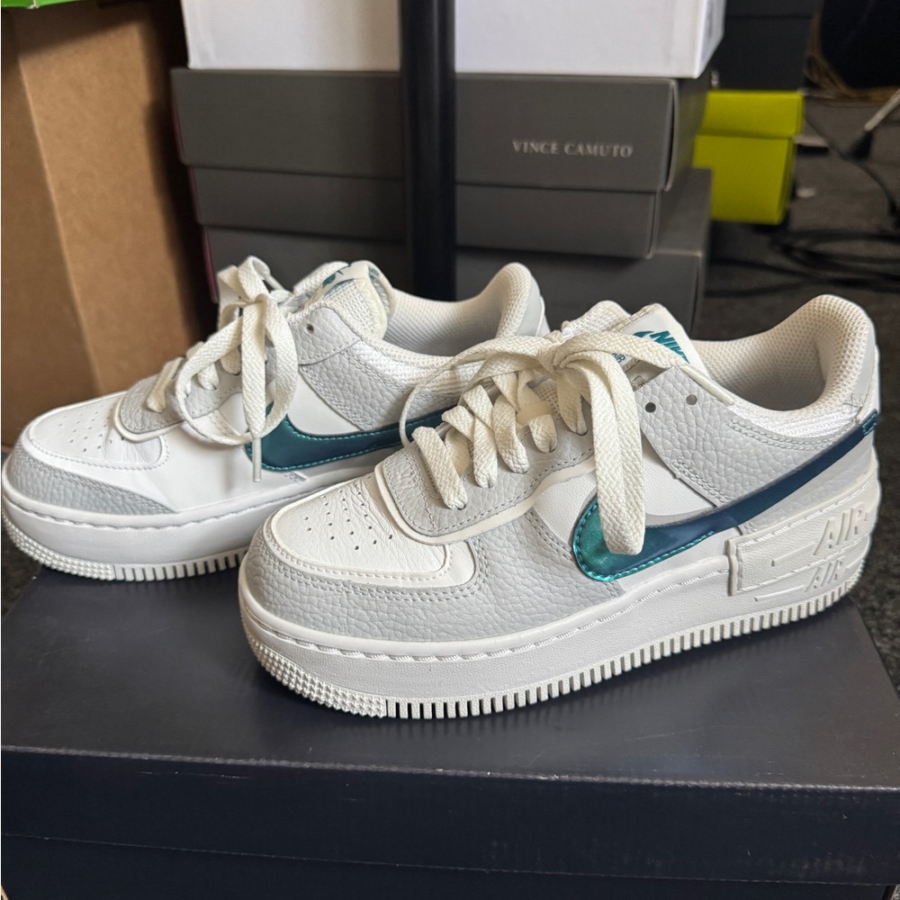 Nike Air Force 1 shadow women’s sneakers teal grey white size 5